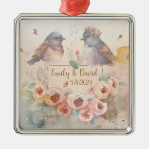 Wasserfarben lieben Vögel mit Rose für Hochzeiten Ornament Aus Metall