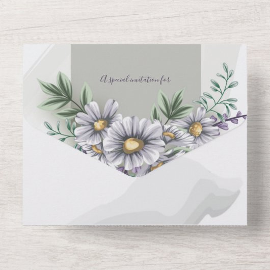 Wasserfarben Lila Blüten All In One Einladung (Rückseite)