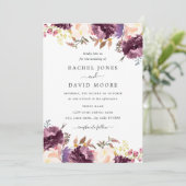 Wasserfarben Lila Blütenblut Einladung zur Hochzei (Stehend Vorderseite)