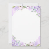 Wasserfarben Lila Blütengold-Script-Girl Taufe Einladung (Rückseite)