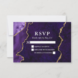 Wasserfarben Lila Goldmarmorne Agate Geode Wedding RSVP Karte