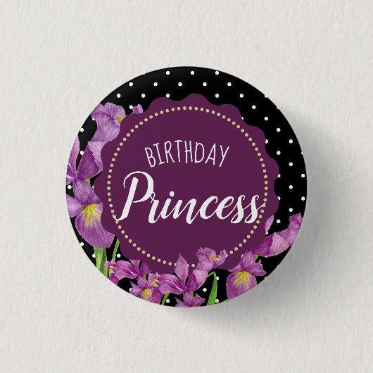 Wasserfarben Lila Iris Botanische Polka Dosen Button (Vorderseite)