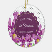 Wasserfarben Lila Iris Botanische Polka Dots Keramik Ornament (Links)