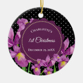 Wasserfarben Lila Iris Botanische Polka Dots Keramik Ornament (Vorne)