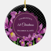 Wasserfarben Lila Iris Botanische Polka Dots Keramik Ornament (Hinten)