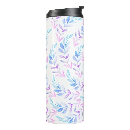 Wasserfarben Lila Laurels Foliage mit Initial Thermosbecher (Nach links gedreht)
