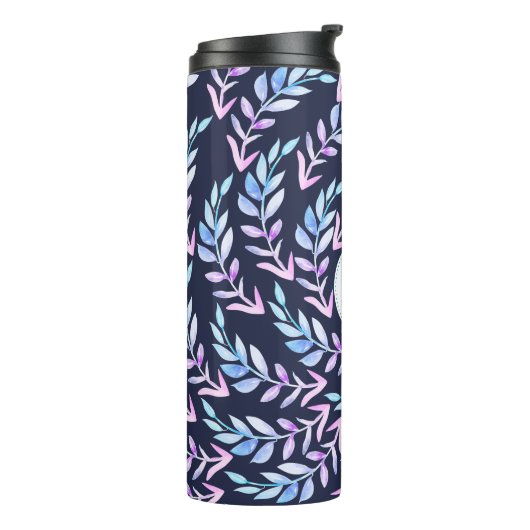 Wasserfarben Lila Laurels Foliage mit Initial Thermosbecher (Nach links gedreht)