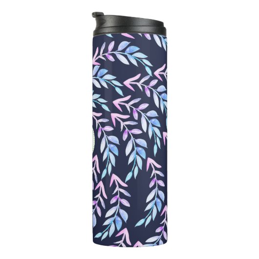 Wasserfarben Lila Laurels Foliage mit Initial Thermosbecher (Nach rechts gedreht)