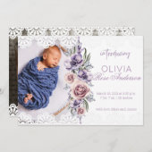 Wasserfarben Lila Mädchen Geburtserklärung Einladung (Vorne/Hinten)