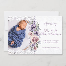 Wasserfarben Lila Mädchen Geburtserklärung Einladung