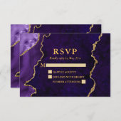 Wasserfarben Lila Marble Agate Geode Wedding Gold RSVP Karte (Vorne/Hinten)