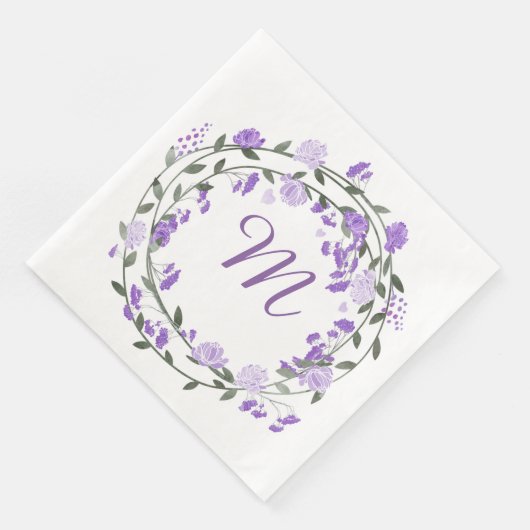 Wasserfarben-Lila-Peony-Monogram-Kranz Serviette (Ecke)