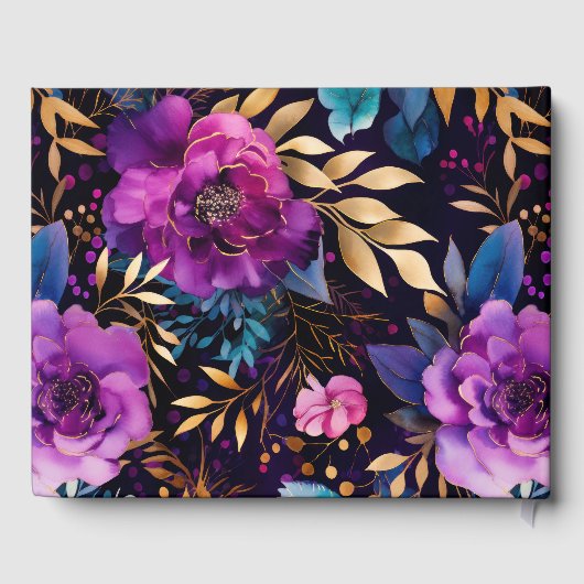 Wasserfarben Lila und Aquamarine Blume Hochzeit Gästebuch (Rückseite)