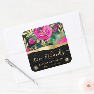 Wasserfarben Lila und Aquamarine Blume Hochzeit Quadratischer Aufkleber