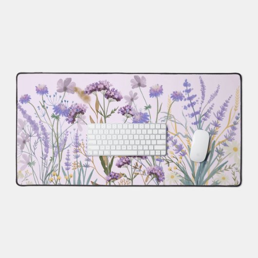 Wasserfarben-Lila Wildblume - Zitat Schreibtischunterlage (Tastatur & Maus)