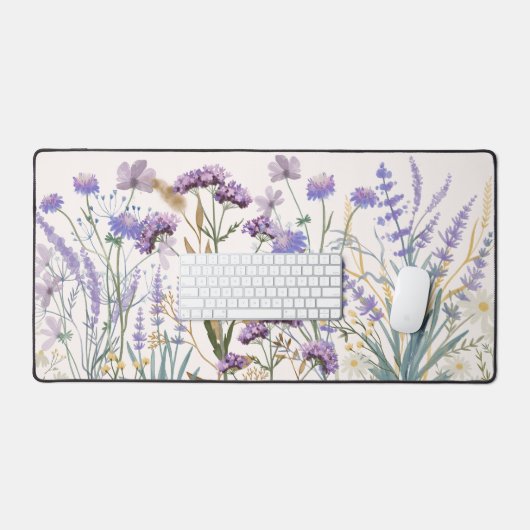 Wasserfarben-Lila Wildblume - Zitat Schreibtischunterlage (Tastatur & Maus)