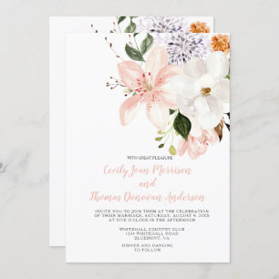 Wasserfarben-Lilien, Peonies, Magnolien Einladung