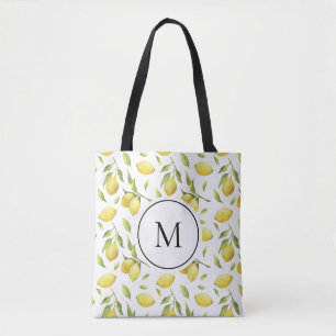Wasserfarben-Limonen und Grünpflanzen-Muster-Monog Tasche