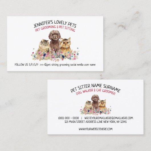 Wasserfarben-Logo-Katze Hund Haustier Visitenkarte (Vorne/Hinten)