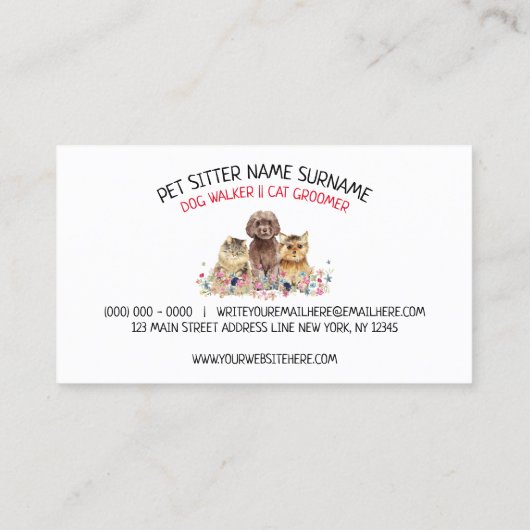 Wasserfarben-Logo-Katze Hund Haustier Visitenkarte (Rückseite)