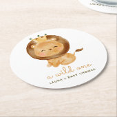 Wasserfarben Löwe Tropical Blätter Babydusche Runder Pappuntersetzer (Angewinkelt)