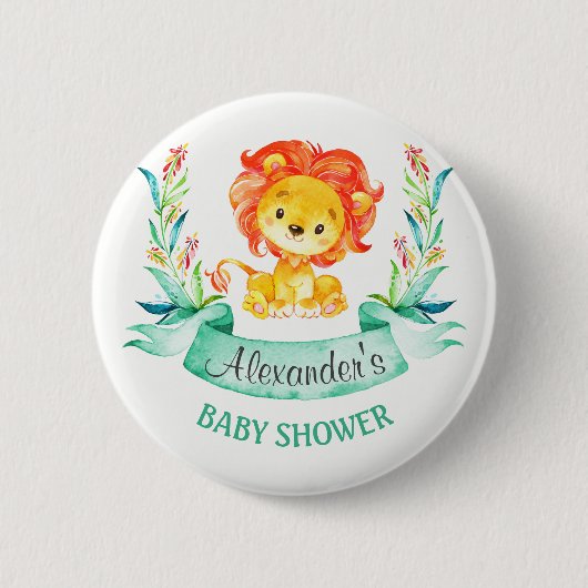 Wasserfarben-Löwenbaby-Dusche Button (Vorderseite)