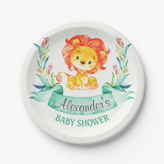 Wasserfarben-Löwenbaby-Dusche Pappteller (Vorderseite)