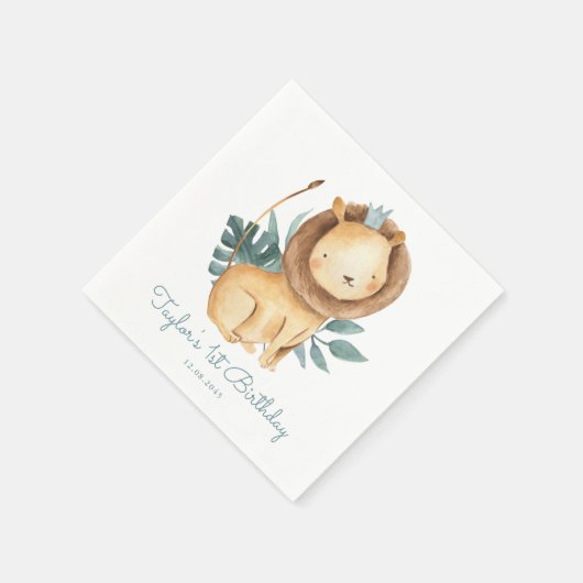 Wasserfarben Löwenprinz Tropische Blätter Geburtst Serviette (Ecke)