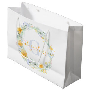 Wasserfarben-Löwenzahn-Geschenktasche mit Monogram Große Geschenktüte