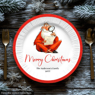 Wasserfarben Lustiger Weihnachtsmann Feiertag Papi Pappteller