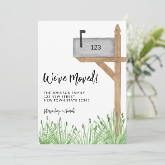 Wasserfarben-Mailbox, die wir bewegt haben Ankündigung (Stehend Vorderseite)