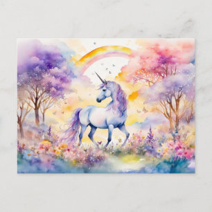 Wasserfarben Majestic Einicorn unter Kirschblüten Postkarte