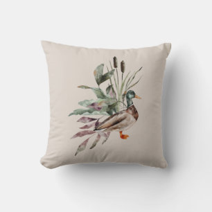 Wasserfarben Mallard Duck Cattails Blätter wild Kissen