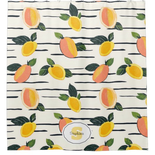Wasserfarben-Mango-Muster mit grünen Blätter (2) Duschvorhang (Vorderseite)
