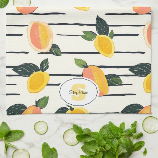 Wasserfarben-Mango-Muster mit grünen Blätter (2) Geschirrtuch (Gefaltet)