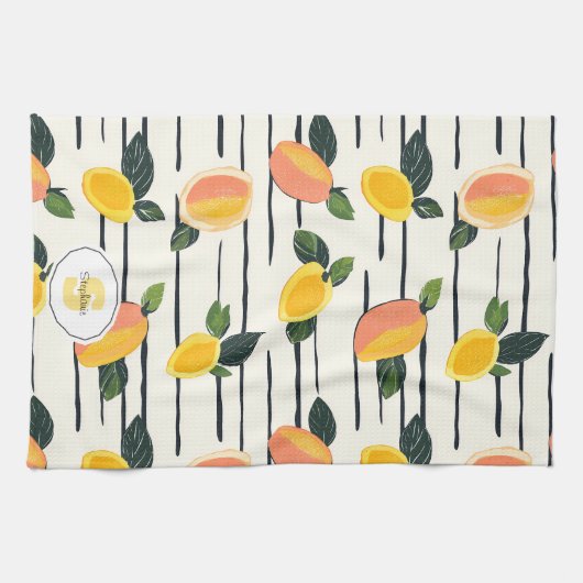 Wasserfarben-Mango-Muster mit grünen Blätter (2) Geschirrtuch (Horizontal)