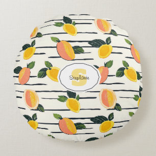 Wasserfarben-Mango-Muster mit grünen Blätter (2) Rundes Kissen