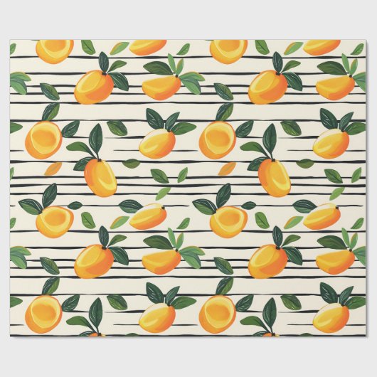 Wasserfarben-Mango-Muster mit grünen Blätter Geschenkpapier (Flach)