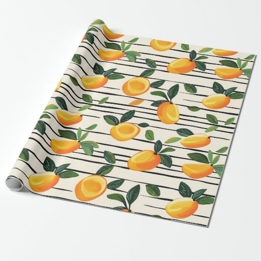 Wasserfarben-Mango-Muster mit grünen Blätter Geschenkpapier (Ungerollt)