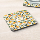 Wasserfarben-Mango-Muster mit grünen Blätter Getränkeuntersetzer (Linke Seite)