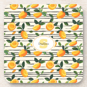 Wasserfarben-Mango-Muster mit grünen Blätter Getränkeuntersetzer