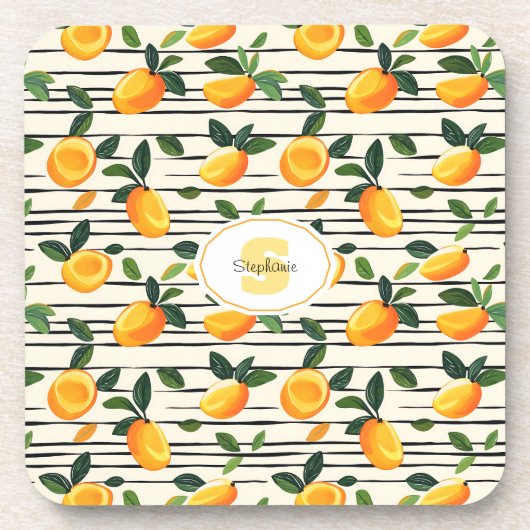 Wasserfarben-Mango-Muster mit grünen Blätter Getränkeuntersetzer (Vorderseite)