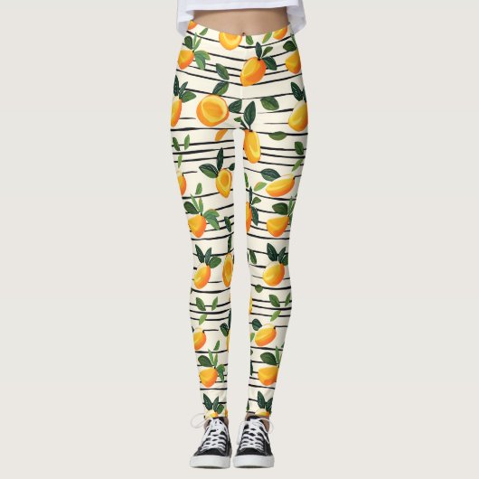 Wasserfarben-Mango-Muster mit grünen Blätter Leggings (Vorderseite)
