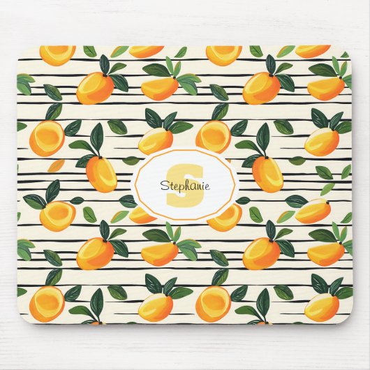Wasserfarben-Mango-Muster mit grünen Blätter Mousepad (Vorne)