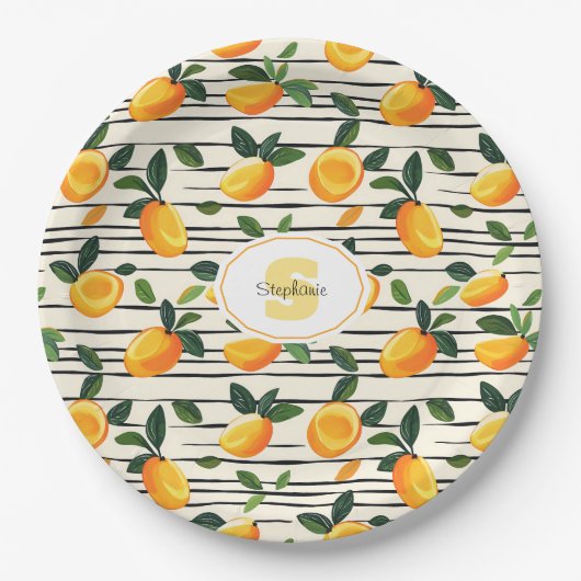 Wasserfarben-Mango-Muster mit grünen Blätter Pappteller (Vorderseite)