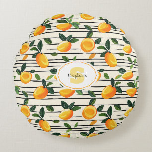 Wasserfarben-Mango-Muster mit grünen Blätter Rundes Kissen