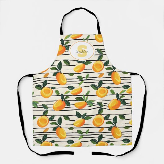 Wasserfarben-Mango-Muster mit grünen Blätter Schürze (Vorderseite)