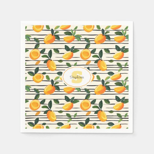 Wasserfarben-Mango-Muster mit grünen Blätter Serviette (Vorderseite)