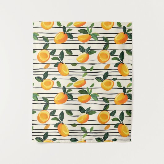 Wasserfarben-Mango-Muster mit grünen Blätter Wandteppich (Vorderseite)