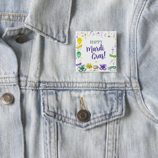 Wasserfarben-Mardi-Gras-Objekte-Party Button (Beispiel)